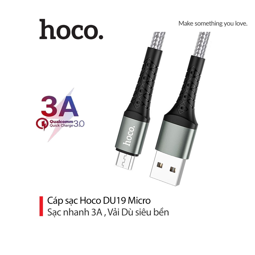Cáp sạc 3A Hoco DU19 Micro dây dù bện cao cấp dài 1M cho Android ( Xám )