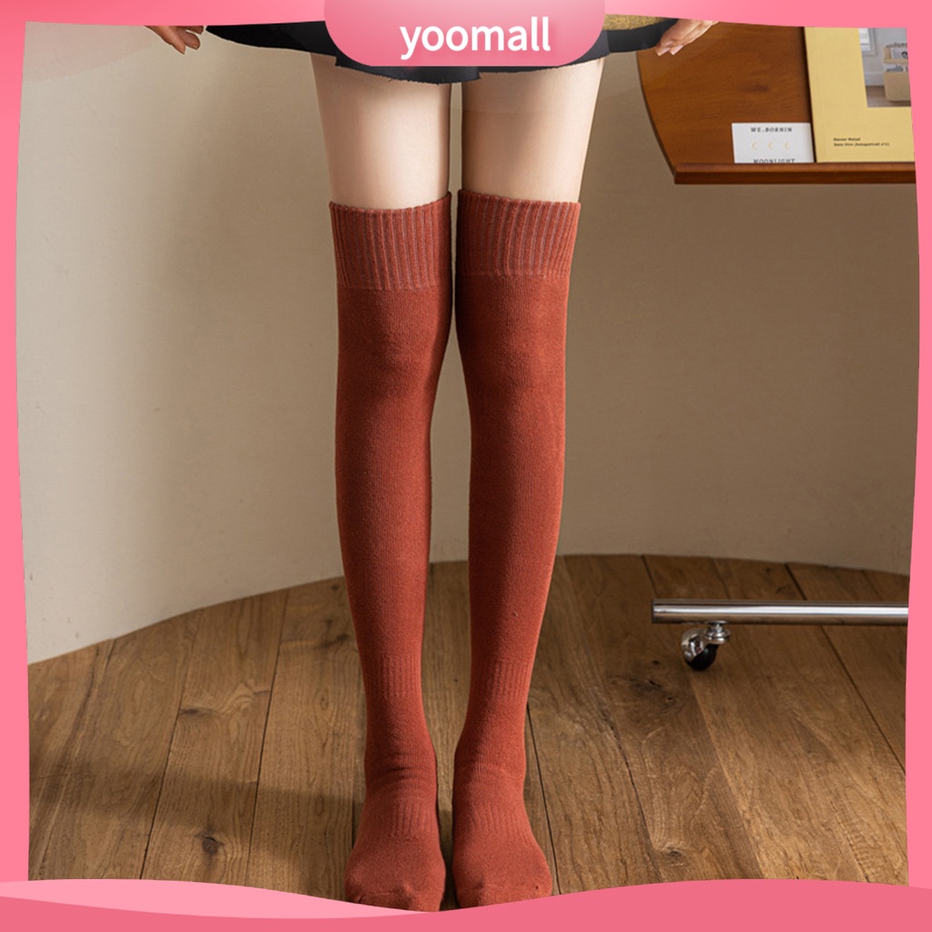 1 Đôi Tất Dày Dài Qua Gối Màu Trơn Phong Cách Nhật Bản Thời Trang Thu Đông Cho Nữ