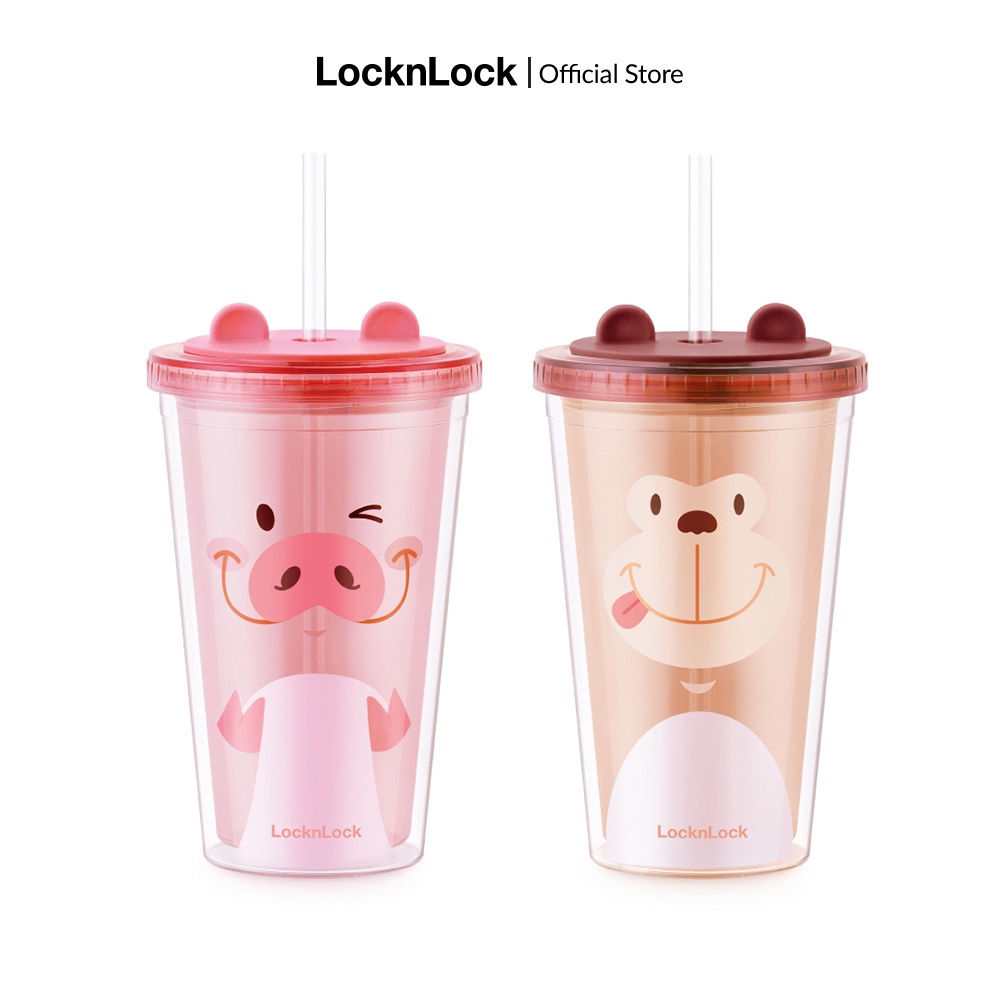 Ly nhựa 2 lớp Animal Lock&Lock Double Wall Cold Cup 520ml - HAP511 (2 màu)