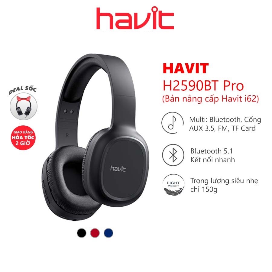 Tai Nghe Bluetooth Headphone HAVIT H2590BT Pro, Bluetooth 5.1 (Bản nâng cấp của Havit i62), Driver 4