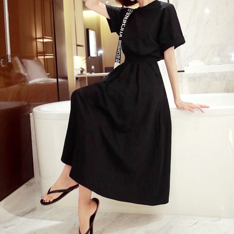 IELGY  IELGY Đầm Cổ Tròn Tay Lửng Thời Trang Hàn Quốc Dành Cho Nữ