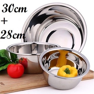 [Bộ 2 thau lớn - dày] Thau trộn salad inox , thau rửa rau củ cao cấp 30cm và 28cm