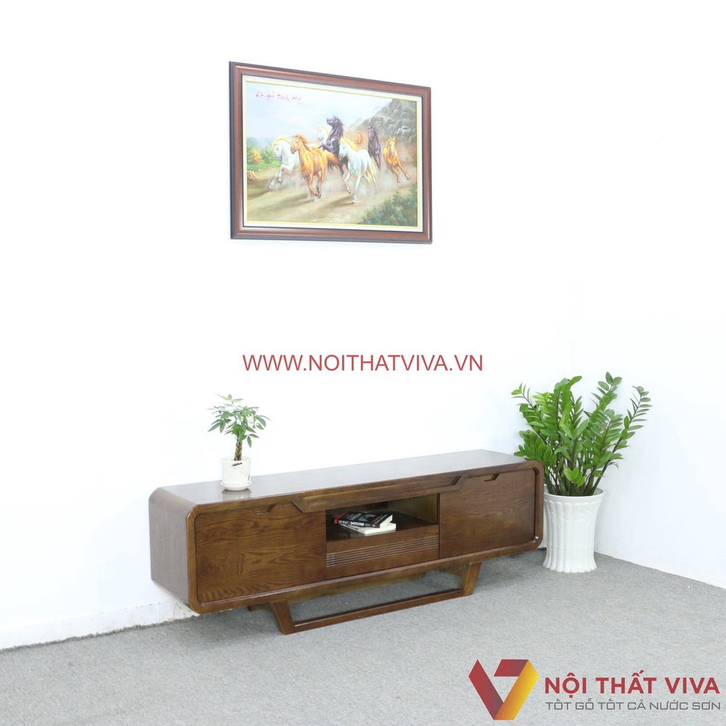 Kệ Tivi Gỗ Sồi Nga Màu Óc Chó Bo Góc Hiện Đại Đẹp Giá Rẻ