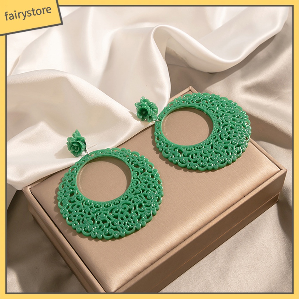 Cửa Hàng Cổ Tích| 1 Đôi Bông Tai Hình Tròn Rỗng Mặt Hoa Thời Trang Dành Cho Nữ