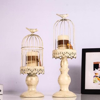 Chân nến lồng chim vintage trắng