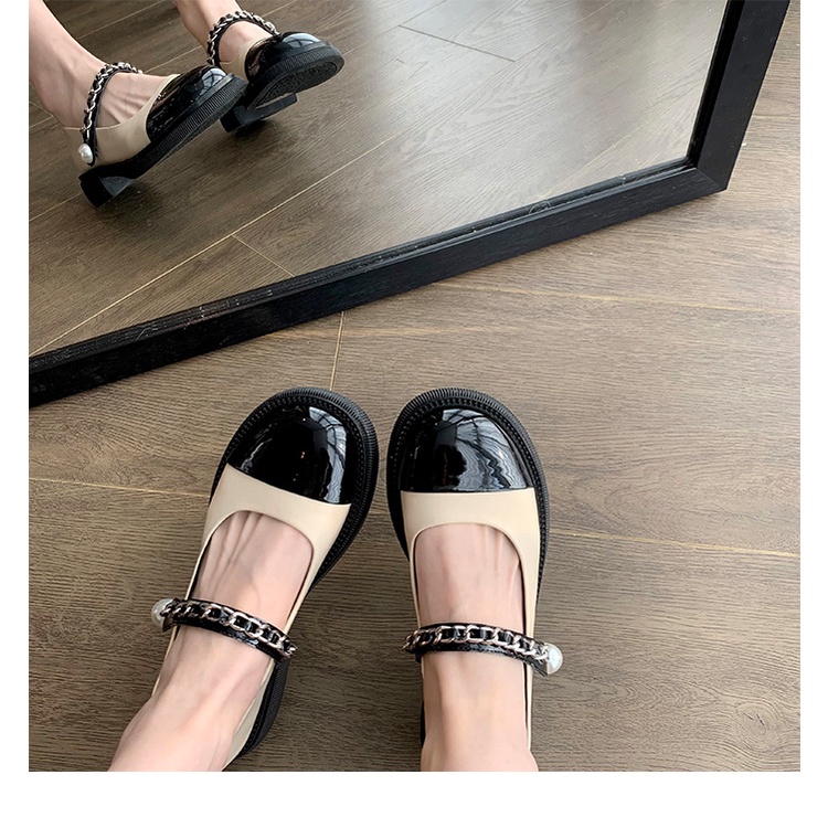 Giày Búp Bê Một Dây Đính Ngọc Trai Màu Sắc Retro Dành Cho Nữ