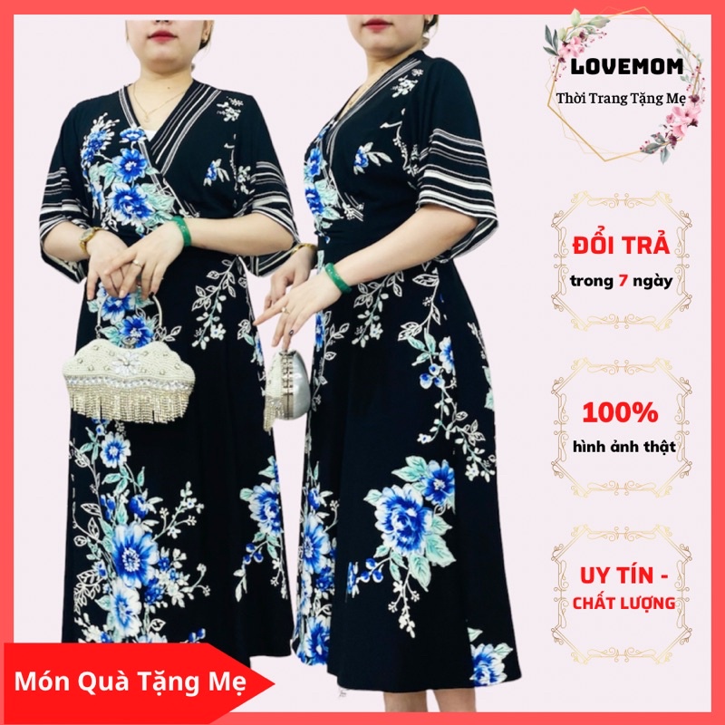Đầm Trung Niên Sang Trọng, Đầm Bigsize Hoa In Cao Cấp Cho Mẹ 65-70Kg