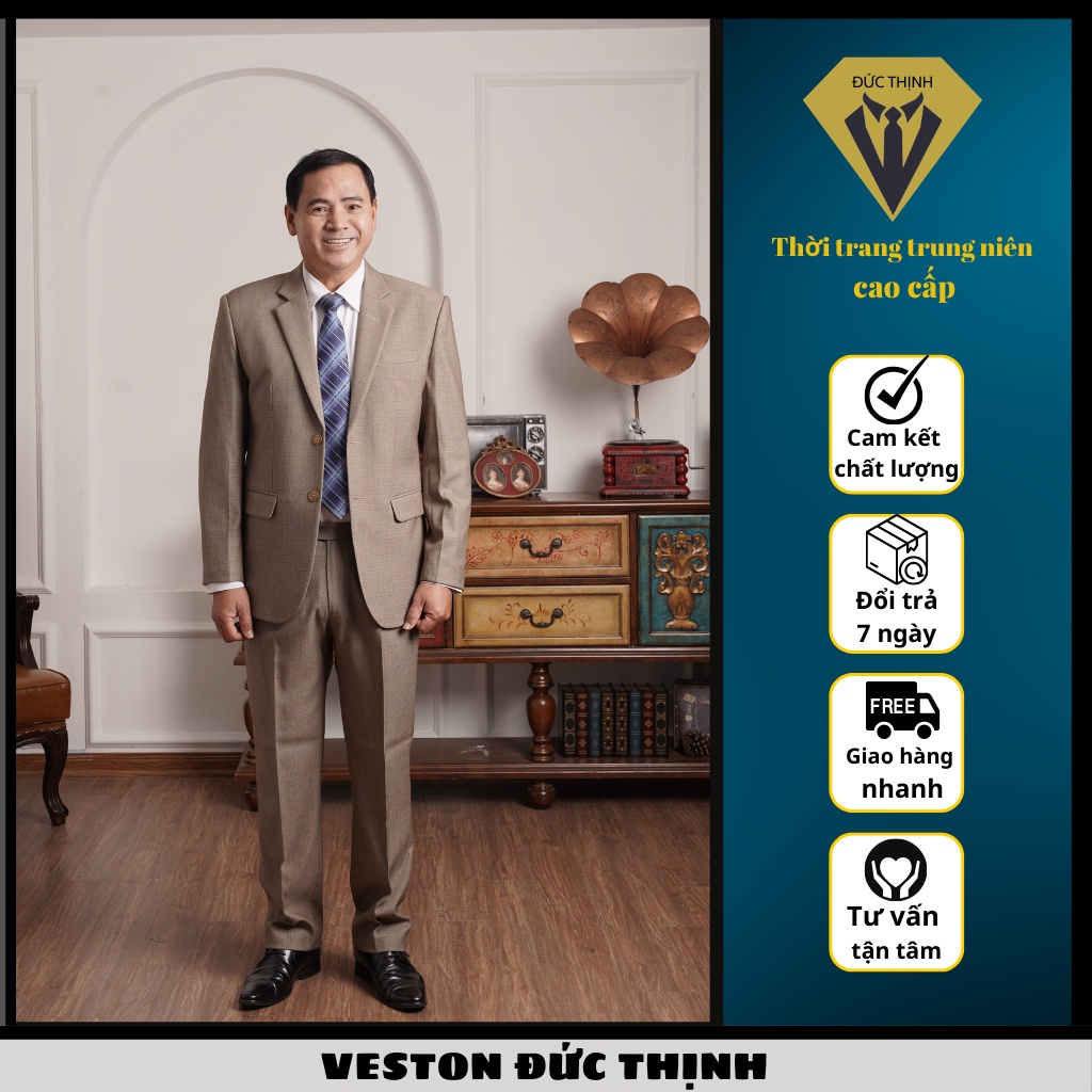 Bộ vest nam comple trung niên trung tuổi cao cấp chất liệu vải tuysi cao cấp Đức Thịnh