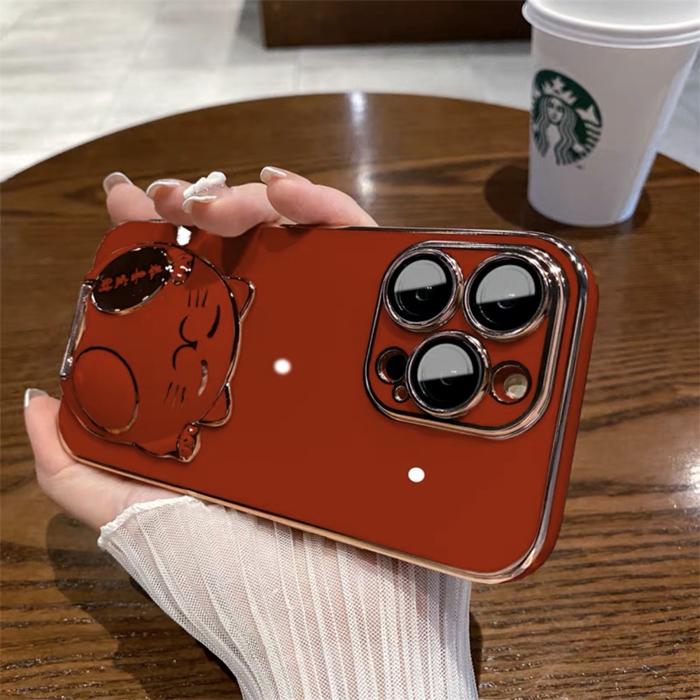Ốp Điện Thoại TPU Mềm Mạ Điện 6D Có Giá Đỡ Hình Mèo Cho Iphone14 13 12 11Pro Max xs xr 7 / 8Plus