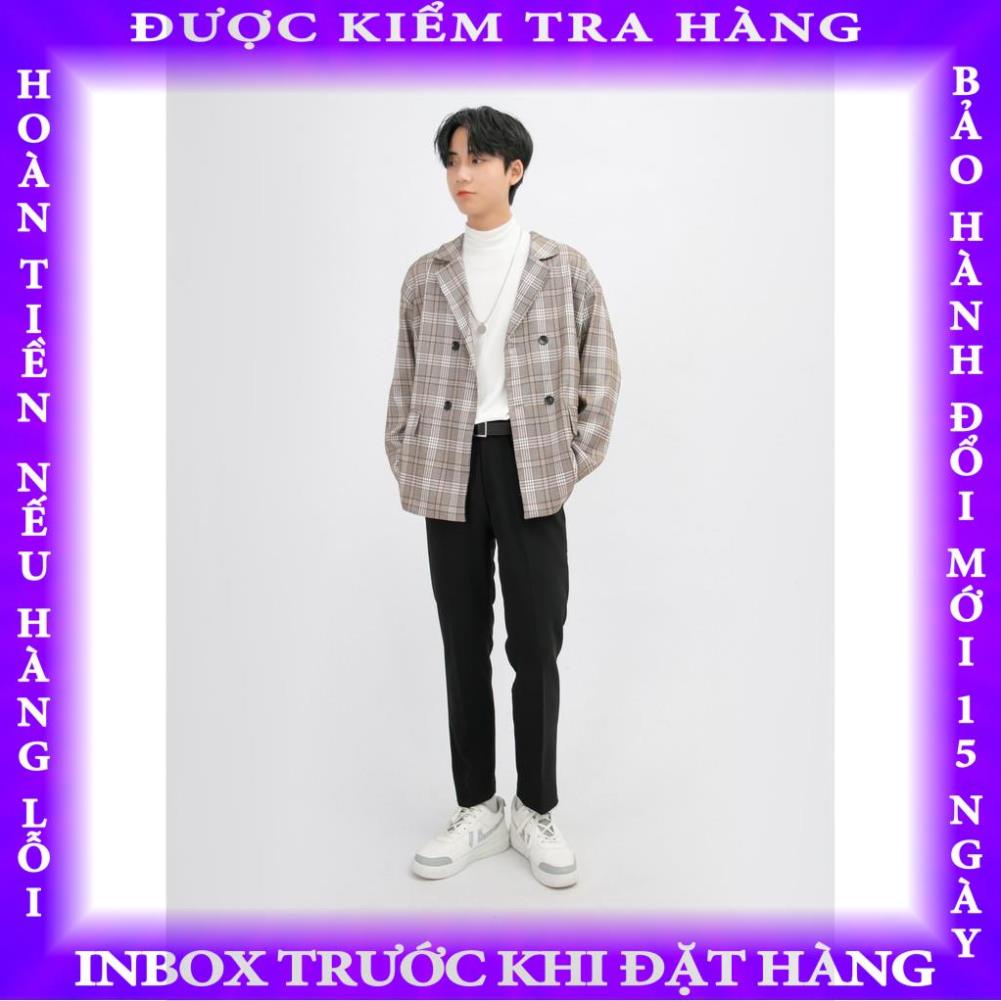 Áo Blazer Nam Dài Tay 1 Lớp MANDO Vải Tuytsi Cao Cấp Họa Tiết Caro Nâu Basic Thời Trang Hàn Quốc AVN015 buinguyet