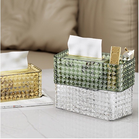 Hộp Đựng Khăn Giấy Vân Kim Cương Đa Năng Kèm Khay Đựng Đồ, Hàng Cao Cấp Thiết Kế Sang Trọng