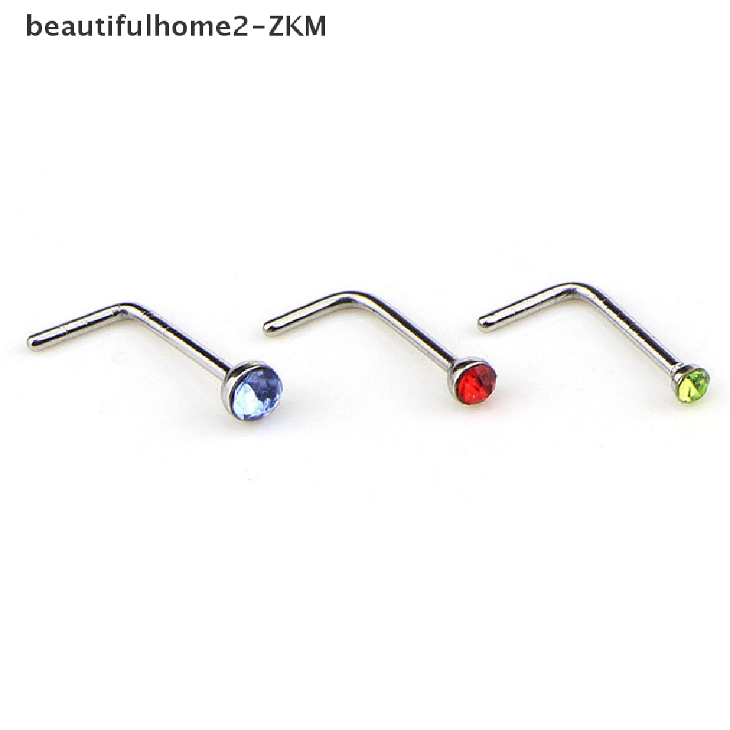 Set 60 Khuyên Mũi Thép Không Gỉ Đính Đá CZ Hình Chữ L