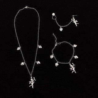 Full Set dây chuyền, vòng tay, khuyên tai Cupid Heart 🏹💕