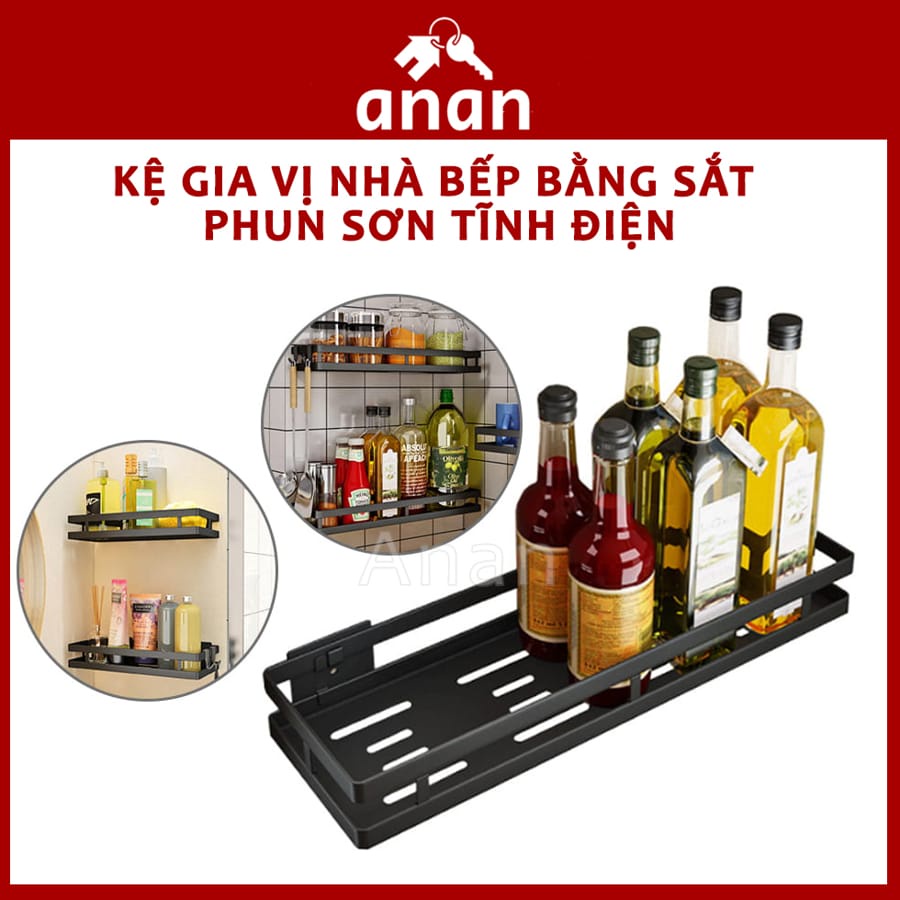 Kệ Gia Vị Nhà Bếp Dán Tường, Giá Để Đồ Treo Tường Đựng Gia Vị Đa Năng, Sơn Tĩnh Điện Không Gỉ Kèm Miếng Dán Chắc Chắn