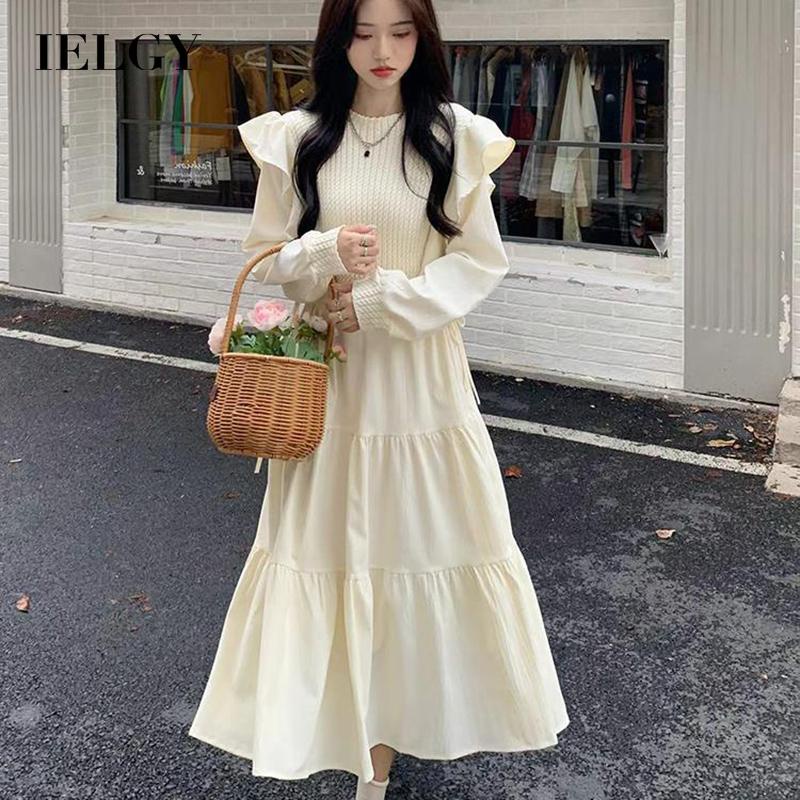 IELGYĐầm Chiết Eo Phối Bèo Phong Cách Pháp Ngọt Ngào Cho Nữ