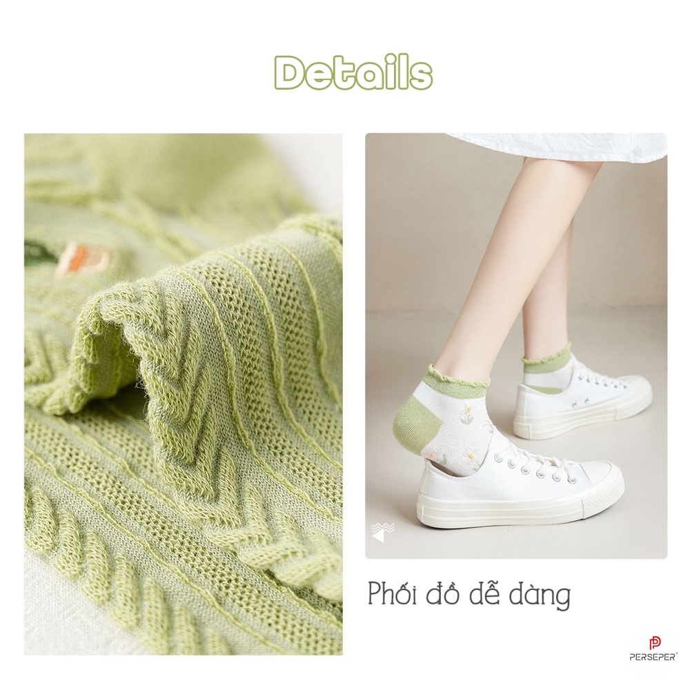 Tất vớ cổ ngắn, cổ bèo chất liệu cotton co giãn 4 chiều, set 5 đôi dễ phối đồ - Cherry Shop