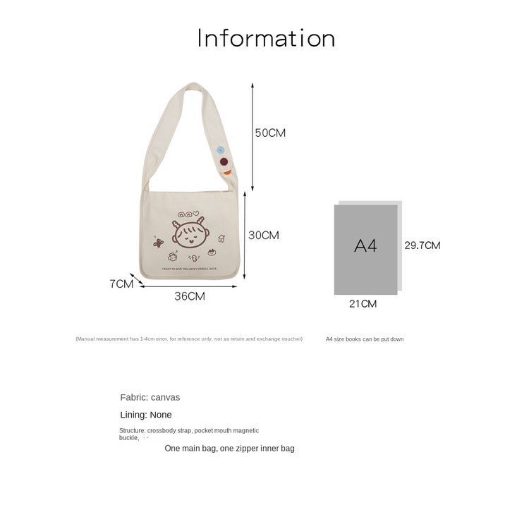 Túi Xách Canvas Sức Chứa Lớn Thiết Kế Đơn Giản Thời Trang Nhật Hàn Cho Nữ