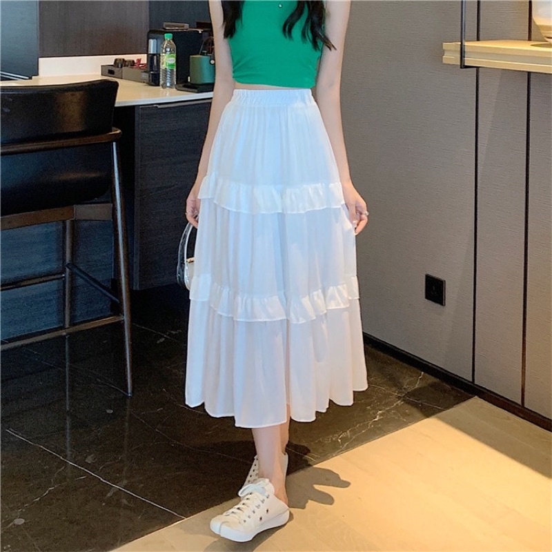 Chân váy lụa xoè hai tầng dáng dài hàng Quảng Châu