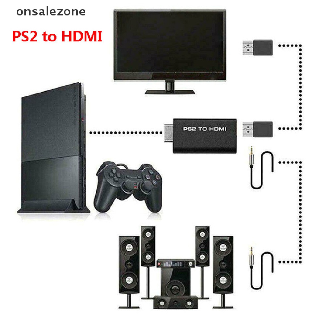 Onsalezone Bộ Chuyển Đổi PS2 Sang HDMI 480i / 480p / 576i Kèm Đầu Ra Âm Thanh 3.5mm