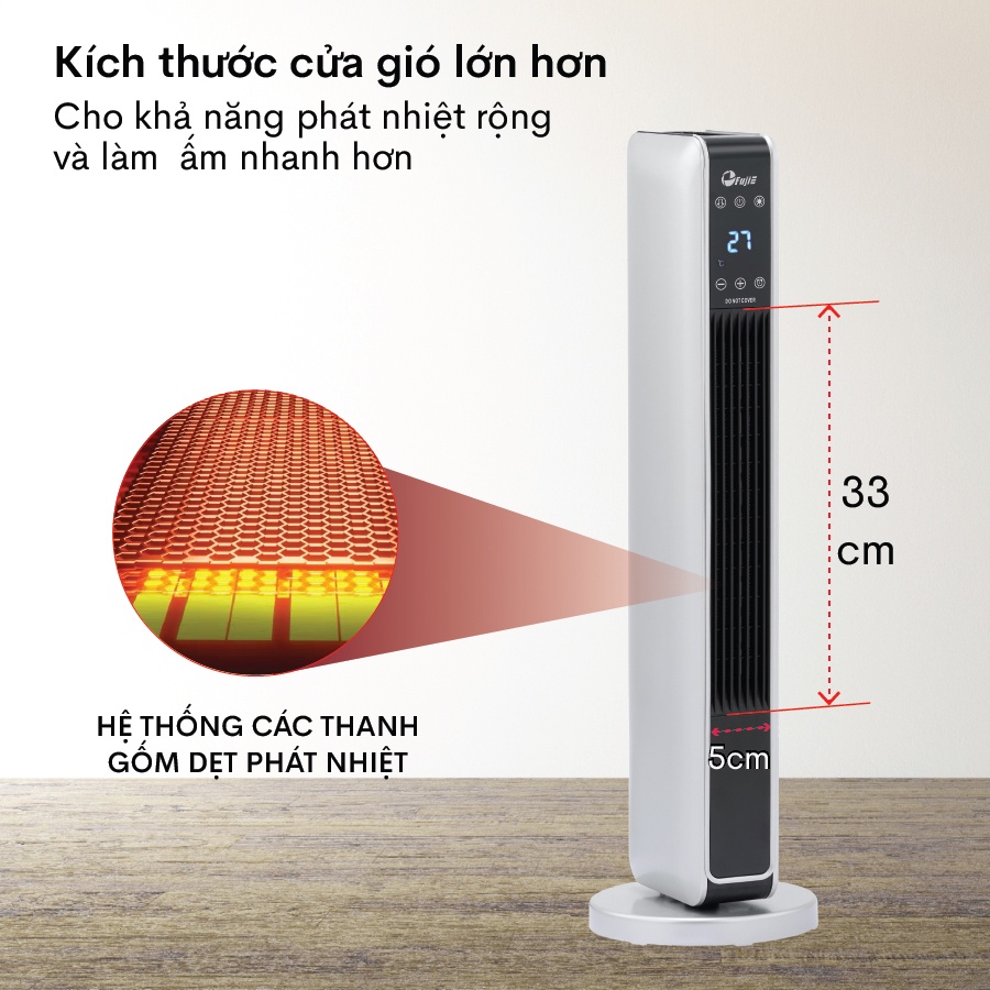 Quạt sưởi FujiE CH-2200 gốm Ceramic,không đốt oxi, tự ngắt khi quá nhiệt, nghiêng đổ, điều khiển từ xa,bảo hành 12 tháng