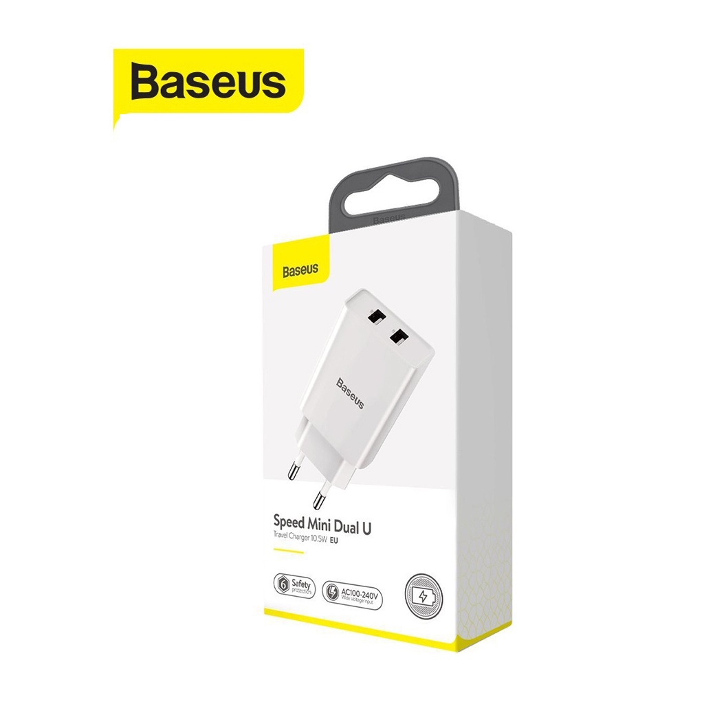 Củ sạc Baseus Speed Mini Dual sạc nhanh 2.1A/10.5W chân tròn 2 cổng USB ( Trắng )