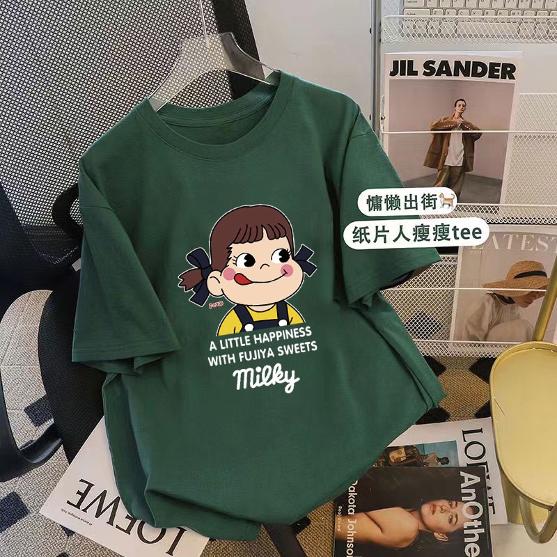 Áo thun FASHMILY 100% cotton tay ngắn cổ tròn dáng rộng phong cách thời trang Hàn Quốc hàng mới 2023