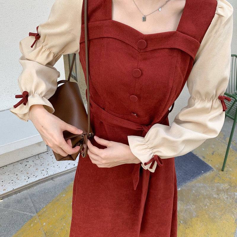 🎀váy babydoll váy dài tay thu đông váy mùa đông cho nữ set váy nữ váy xinh Đầm Nhung Tay Phồng Dáng Dài Vừa Thời Trang Mùa Thu 2021 Phong Cách Pháp Cổ Điển Dành Cho Bạn Nữ