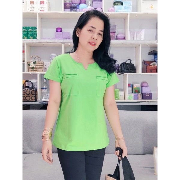 TPA84(L..6XL)5️⃣5️⃣Áo thun nữ cổ tròn phối 2 túi cotton bigsize vnxk L..5XL TuyenPhan bigsize 50..95kg