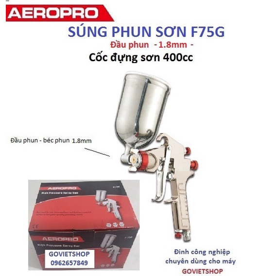 Súng phun sơn F75G - Hiệu AEROPRO - Bầu cốc sơn 400cc - Vitule phun sơn, sơn xe, sơn gỗ