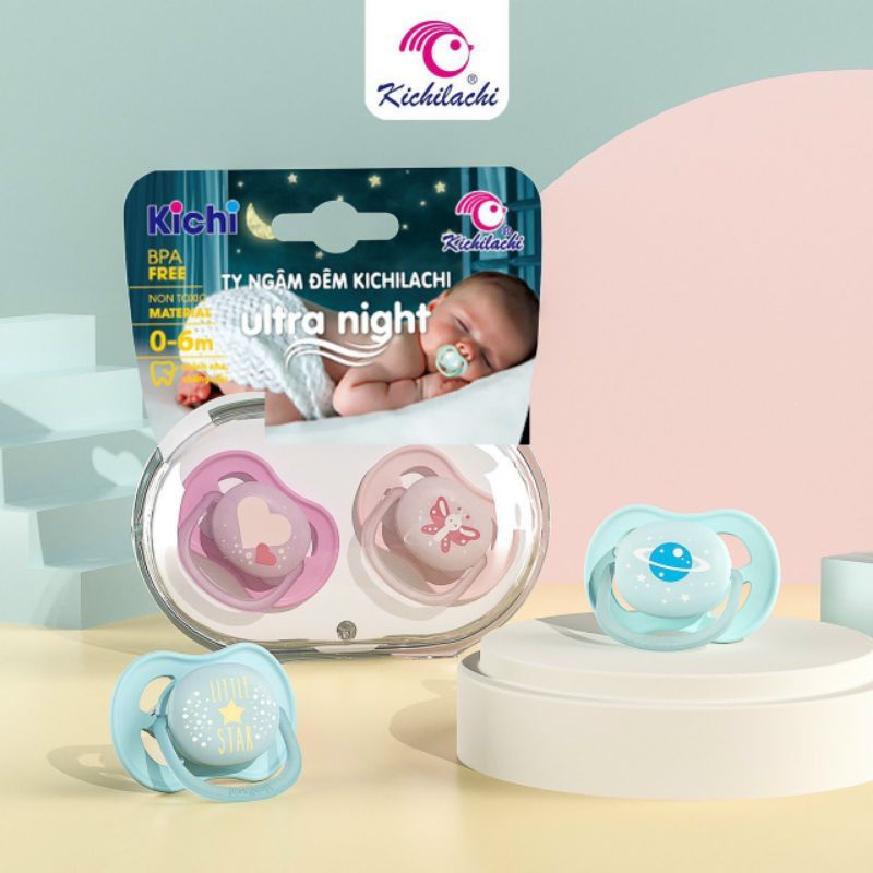 Ty ngậm đêm Kichilachi ultra night cho bé 0-6 tháng, Ty ngậm silicone siêu mềm