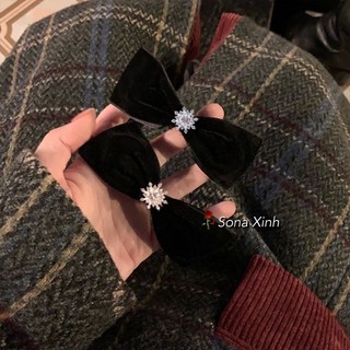 Kẹp tóc nơ nhung đính hạt đá