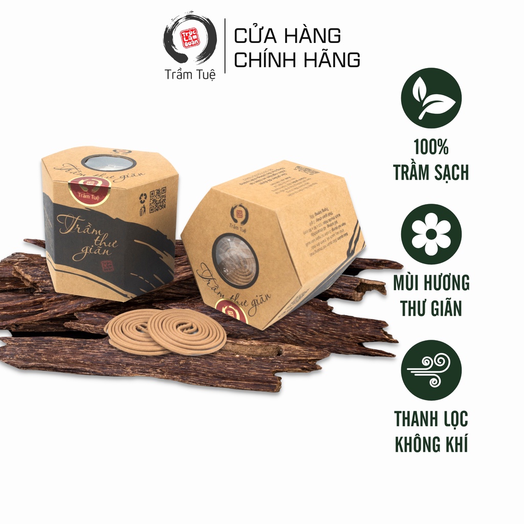 Nhang trầm khoanh thư giãn Trầm Tuệ hộp 48 khoanh mùi hương dịu ngọt giúp ngủ ngon