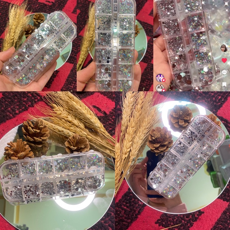 Khay 12 ô đá trắng mix 7 màu siêu sáng