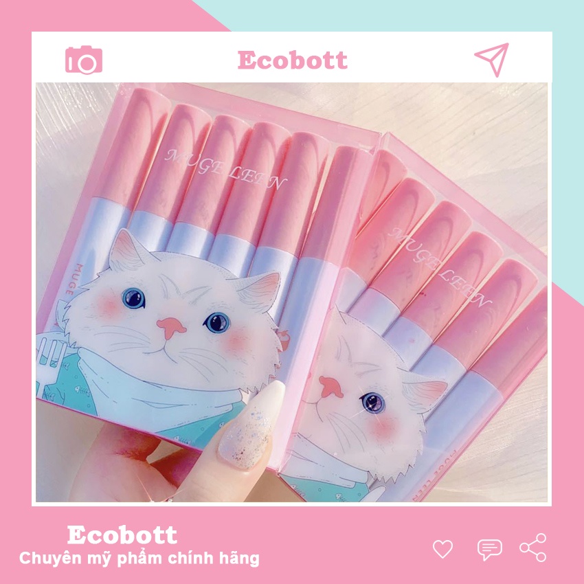 Set 6 cây son môi Con Mèo nội địa trung dưỡng môi giá rẻ lì dành cho học sinh Ecobott
