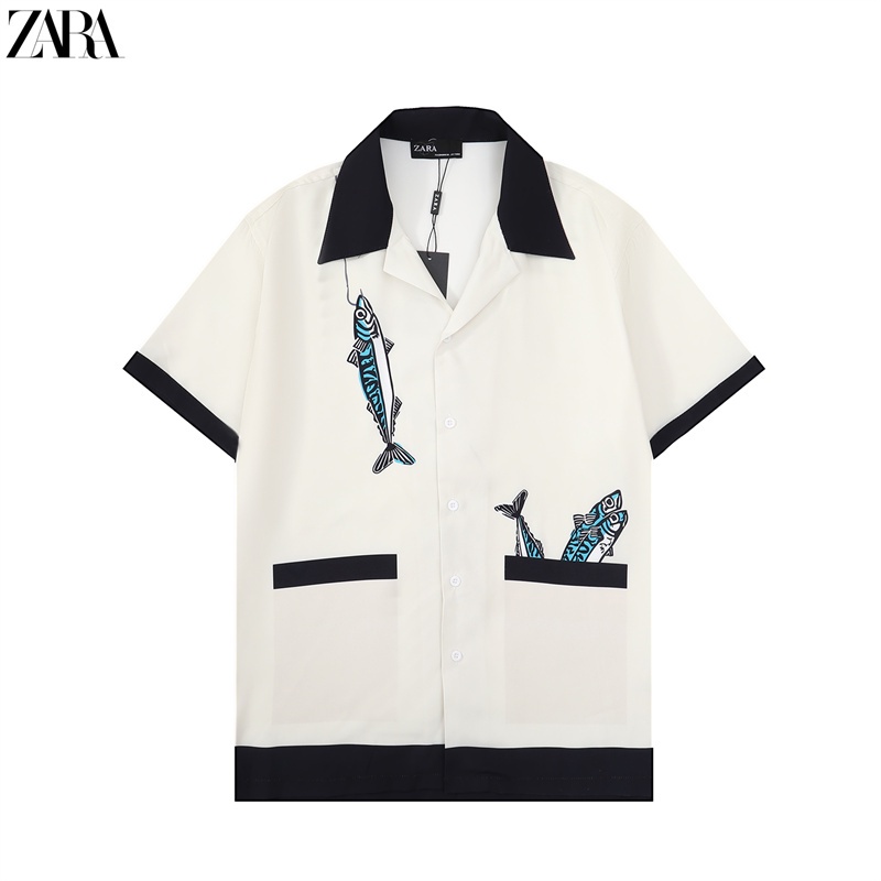 Za88ra- Áo Sơ Mi Tay Ngắn Dáng Rộng In Hình Cá Nhỏ Màu Tương Phản Sáng Tạo Và Thoải Mái