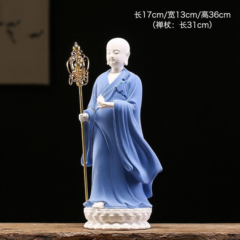 Tượng gốm địa tạng bồ tát cầm trượng vàng cỡ lớn- Tượng phật địa tạng vương bồ tát trang trí decor không gian thiền tịnh