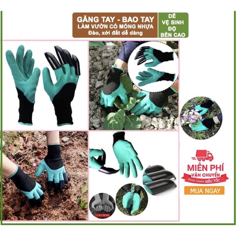 Găng tay làm vườn có móng chống nước, chống cắt bao tay đào đất - dụng cụ làm vườn cào cỏ chăm sóc cây