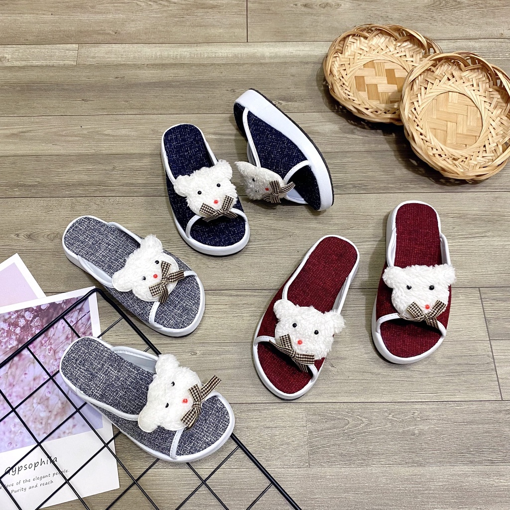 Dép quai ngang cho bé đế xuồng thời trang hình gấu cute 3 màu xinh xắn - TT469
