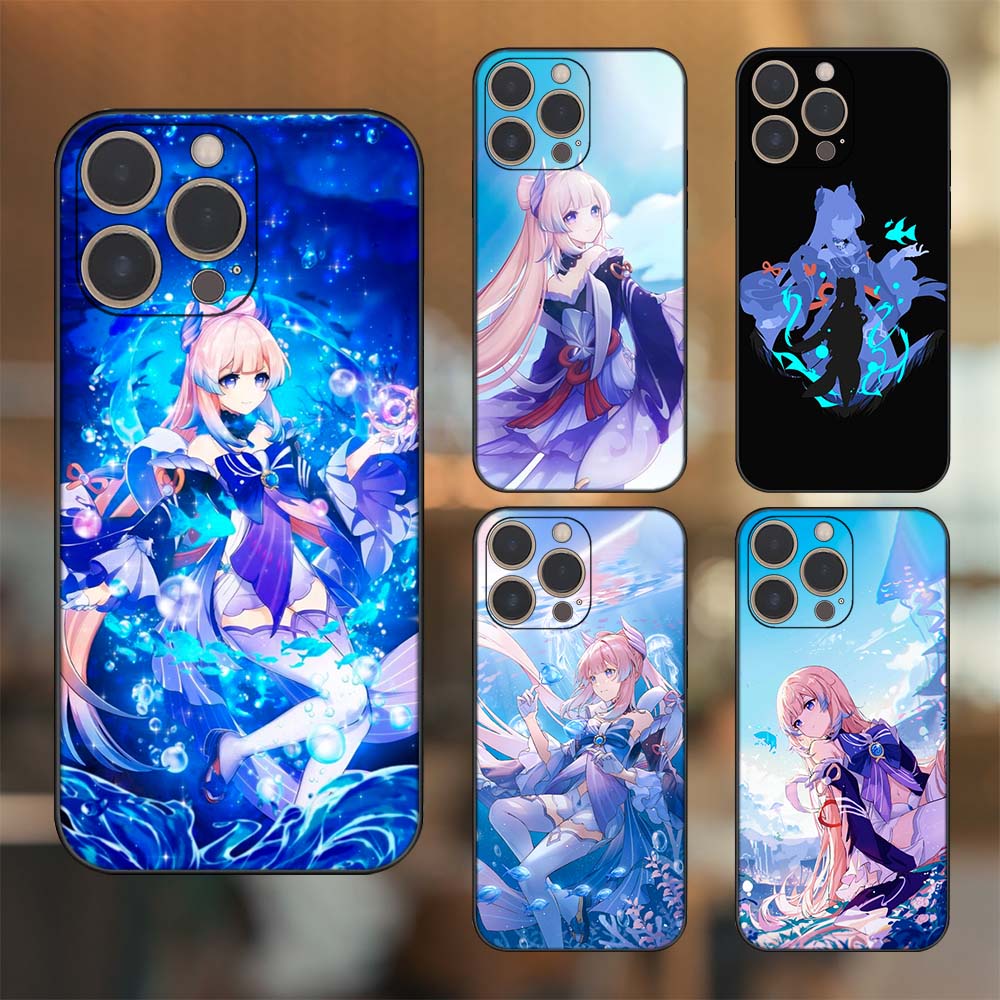Ốp lưng iPhone 14 Pro dẻo đen cạnh vuông in hình Sangonomiya Kokomi Genshin Impact