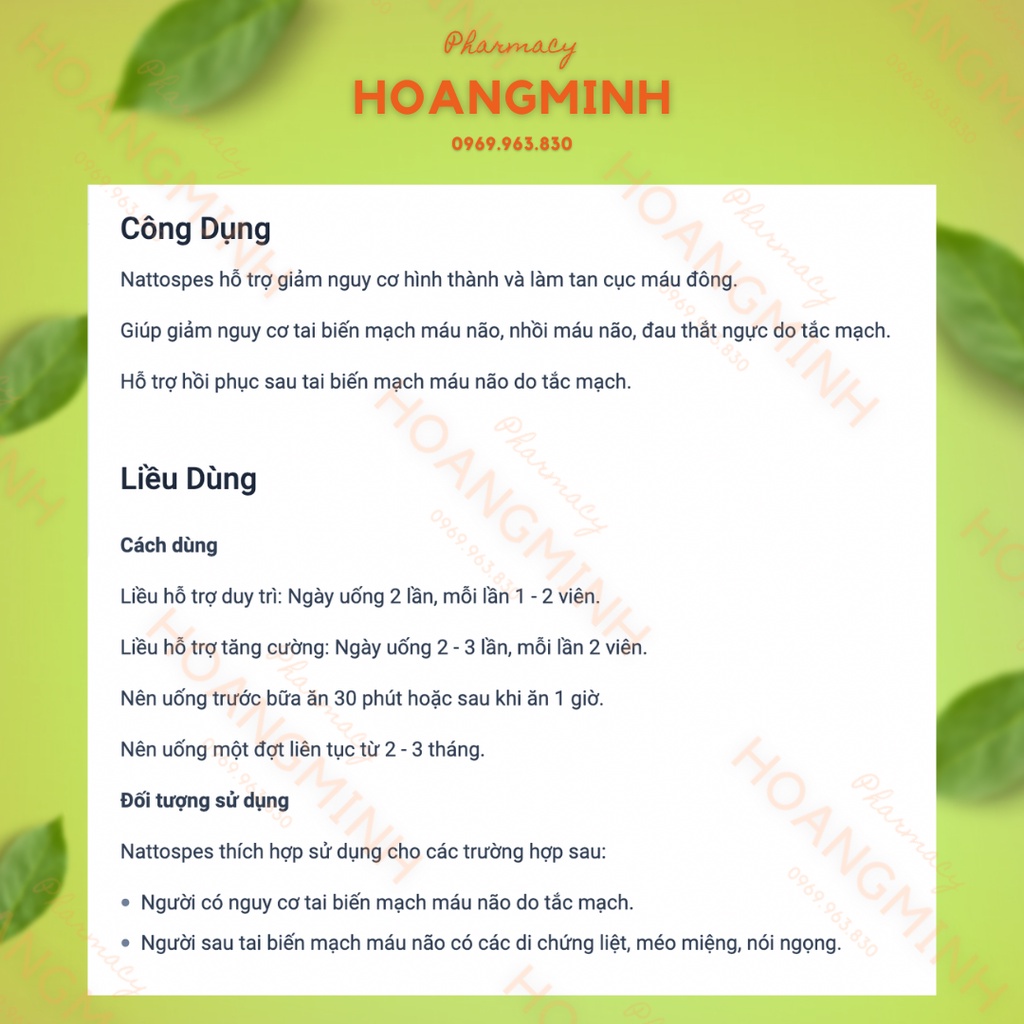 VIÊN NANG NATTOSPES  Hỗ Trợ Giảm Nguy Cơ Hình Thành Và Làm Tan Cục Máu Đông, Tăng Cường Sức Khỏe Tuần Hoàn Não