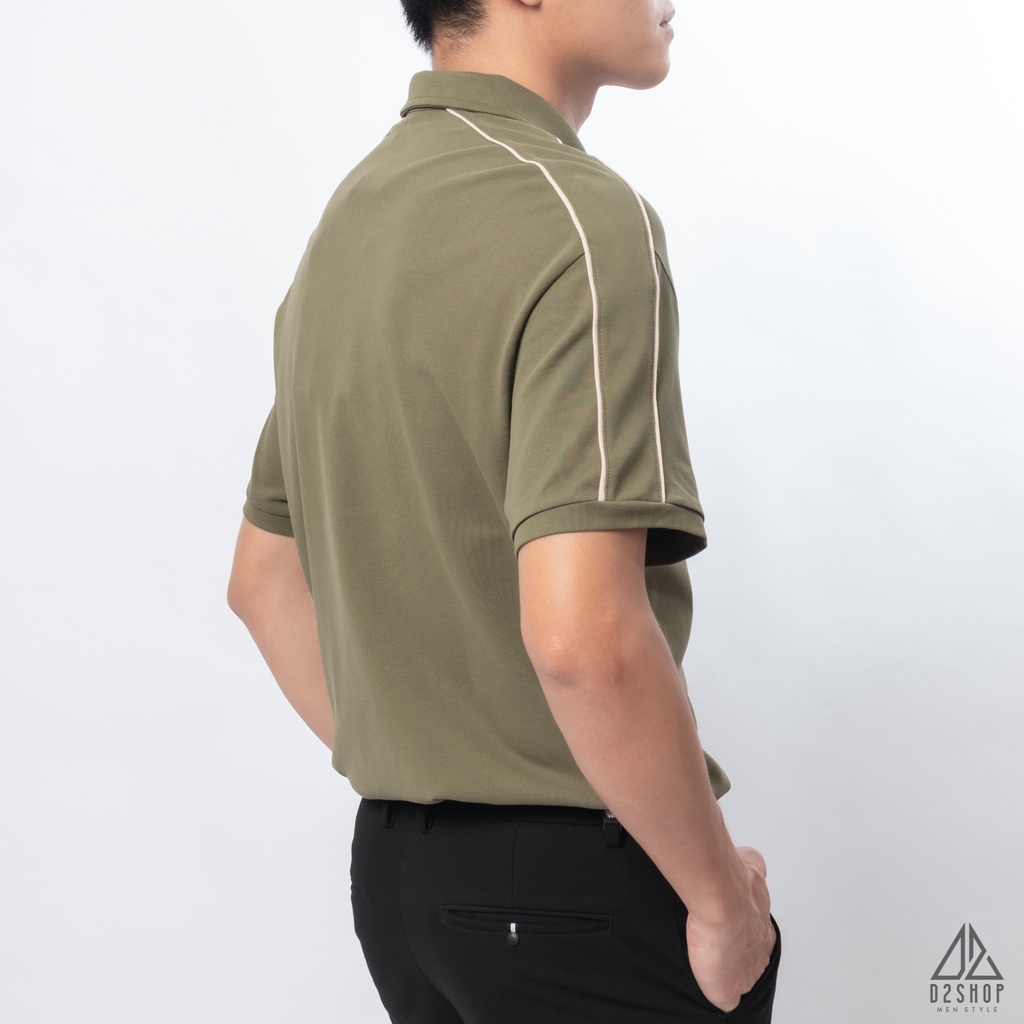 Áo thun polo nam D2shop, áo thun cổ bẻ đắp viền vai sọc kem, 4 màu