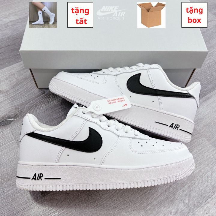 Giày_nike air force 1 vệt đen cổ thấp, giày af1 trắng móc đen nam nữ chuẩn S.C full bill box
