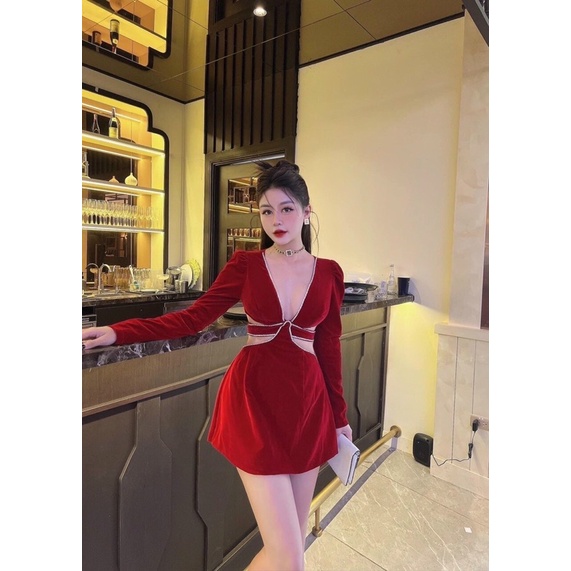 Đầm nhung khoet eo siêu xinh chuẩn mẩu ảnh