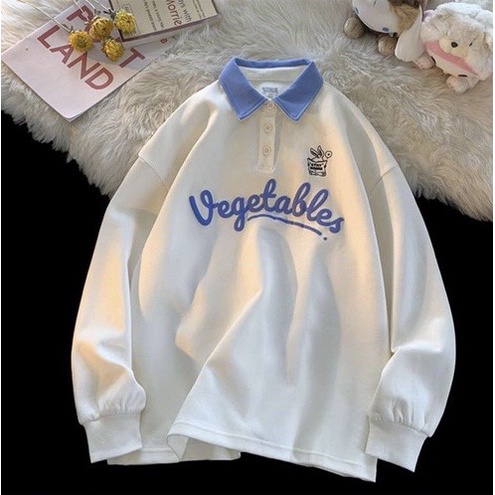 Áo polo sweater unisex Vegetables -Áo cổ bẻ dài tay nam nữ fom rộng chất cotton cá sấu mềm và mát.