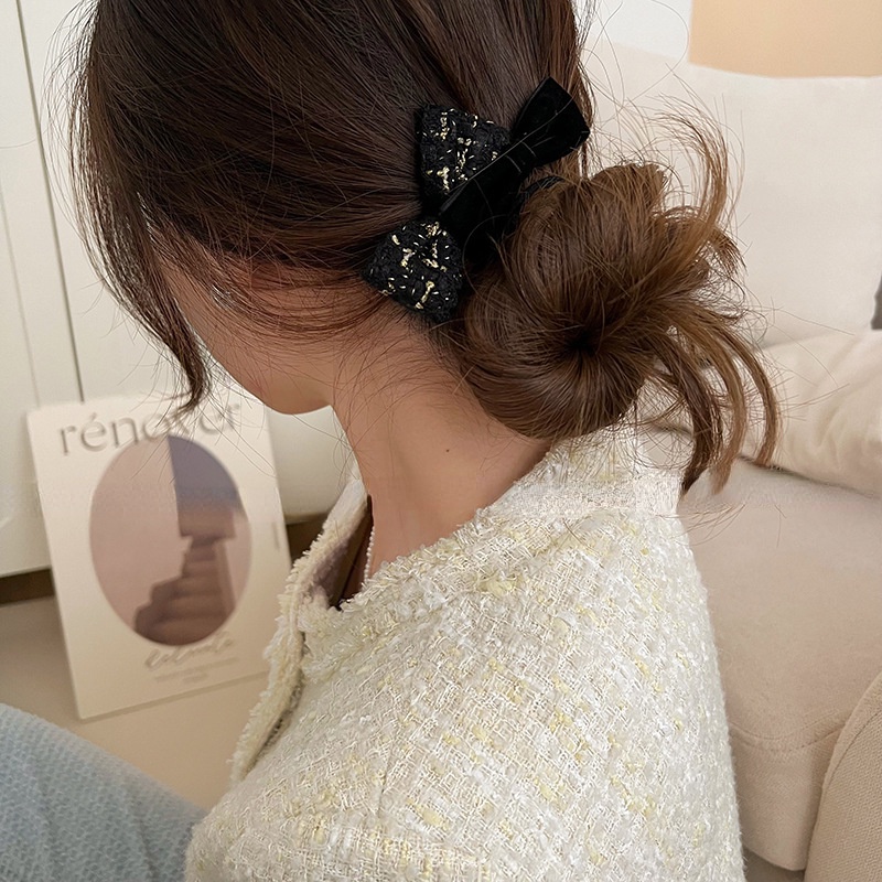 Kẹp Tóc Nơ Bằng Len Nhung Dệt Kim Thời Trang 2023