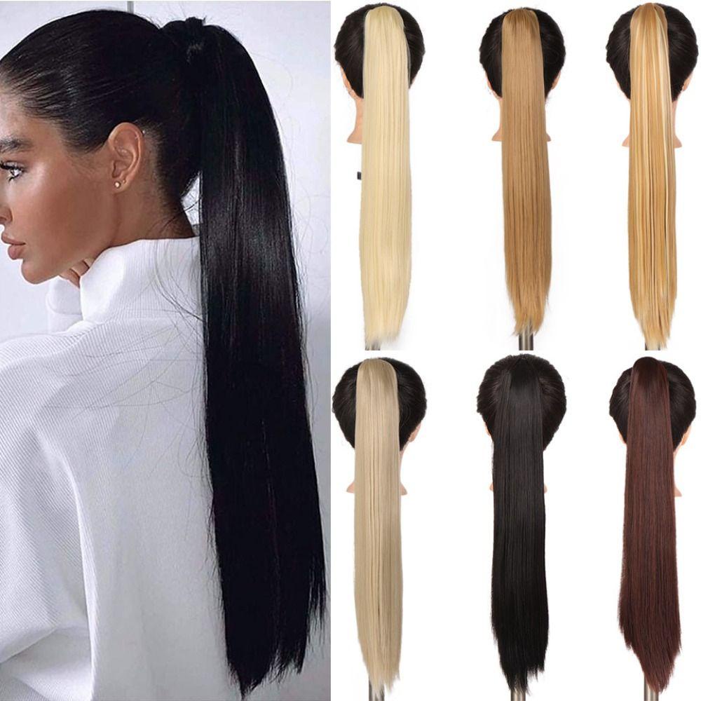 ANEMONE Tóc Giả Thẳng Dài Màu Nâu / Đen Tự Nhiên Cách Nhiệt Có Kẹp Tóc Đuôi Ngựa Cho Nữ