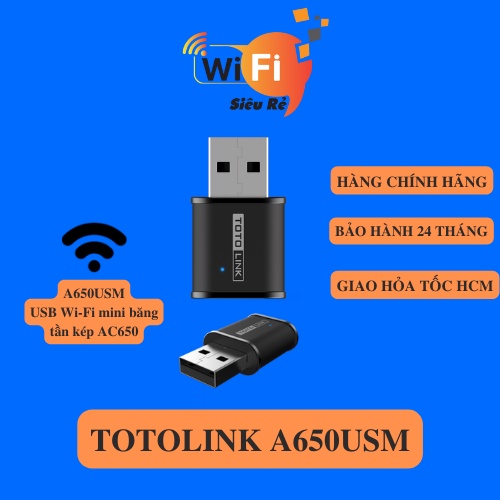 Usb Wifi Totolink A650USM thu sóng wifi bang tần kép 2.4ghz VÀ 5ghz chuẩn AC650 chính hãng dành cho laptop/PC