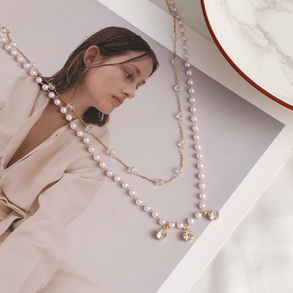Vòng cổ Nữ Nhiều Lớp Đính Ngọc Trai Thời Trang Hàn Quốc Năm Mới