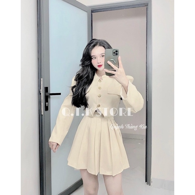 Set tiểu thư tay dài cúc đồng