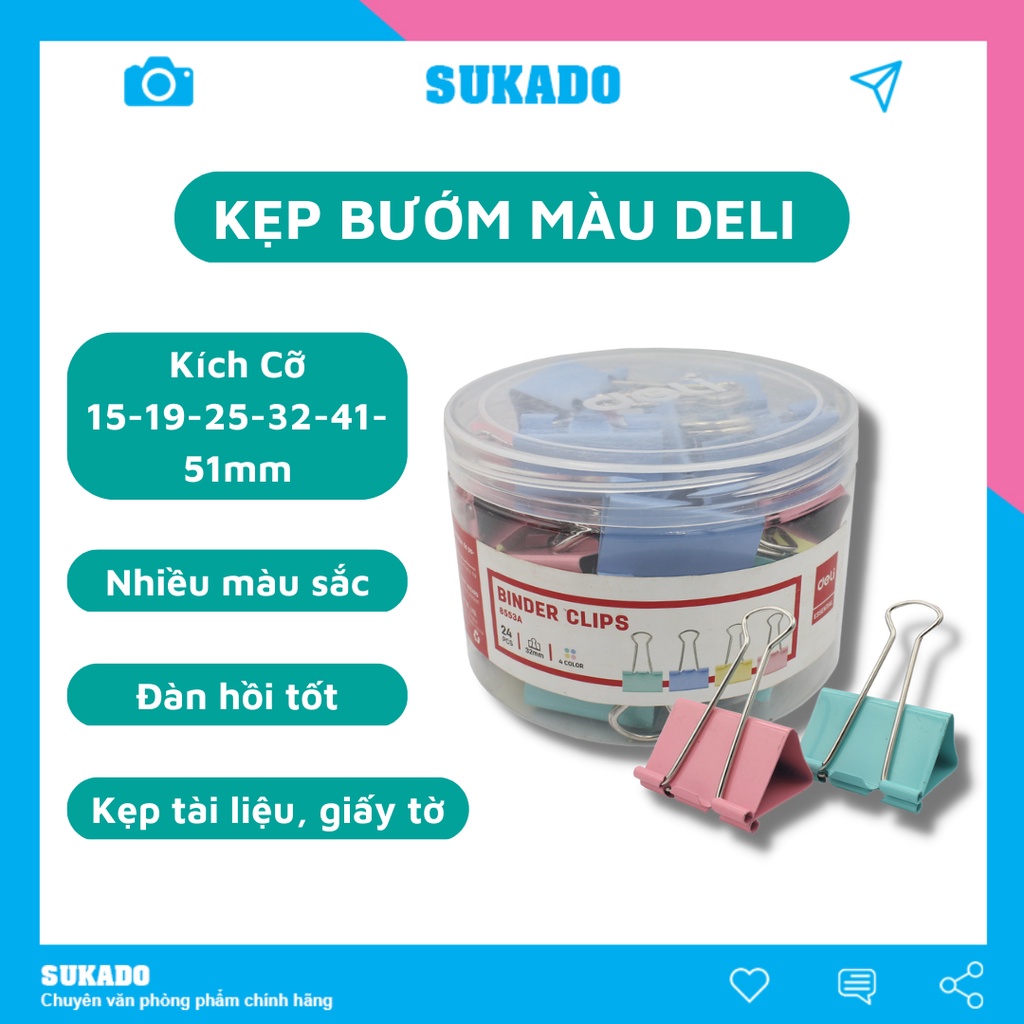 Kẹp bướm giấy DELI A4 Màu kim loại nhỏ mini cute nhiều kích cỡ để bàn KEPB02